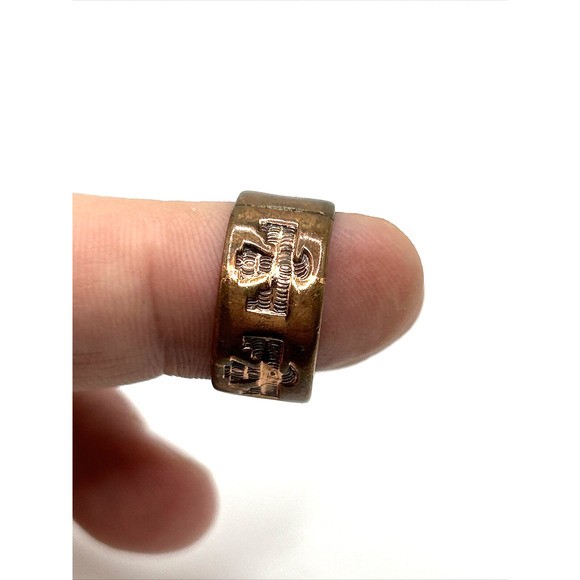 VTG Native American Size 6? 1" Solid Copper Ring Southwest Thunder Bird Signed - Picture 4 of 12